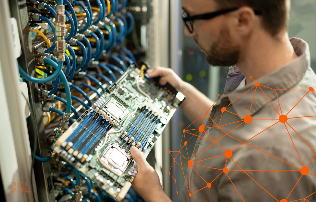Technician working on server hardware for a scalable IT infrastructure
